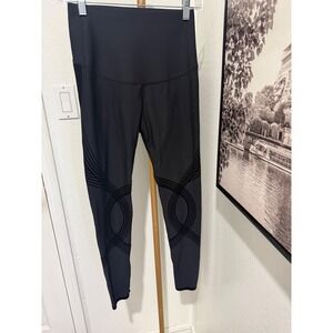 Fanka  Sculpt Compression Leggings Black High Waisted 3D Flocking Lines  S Women
